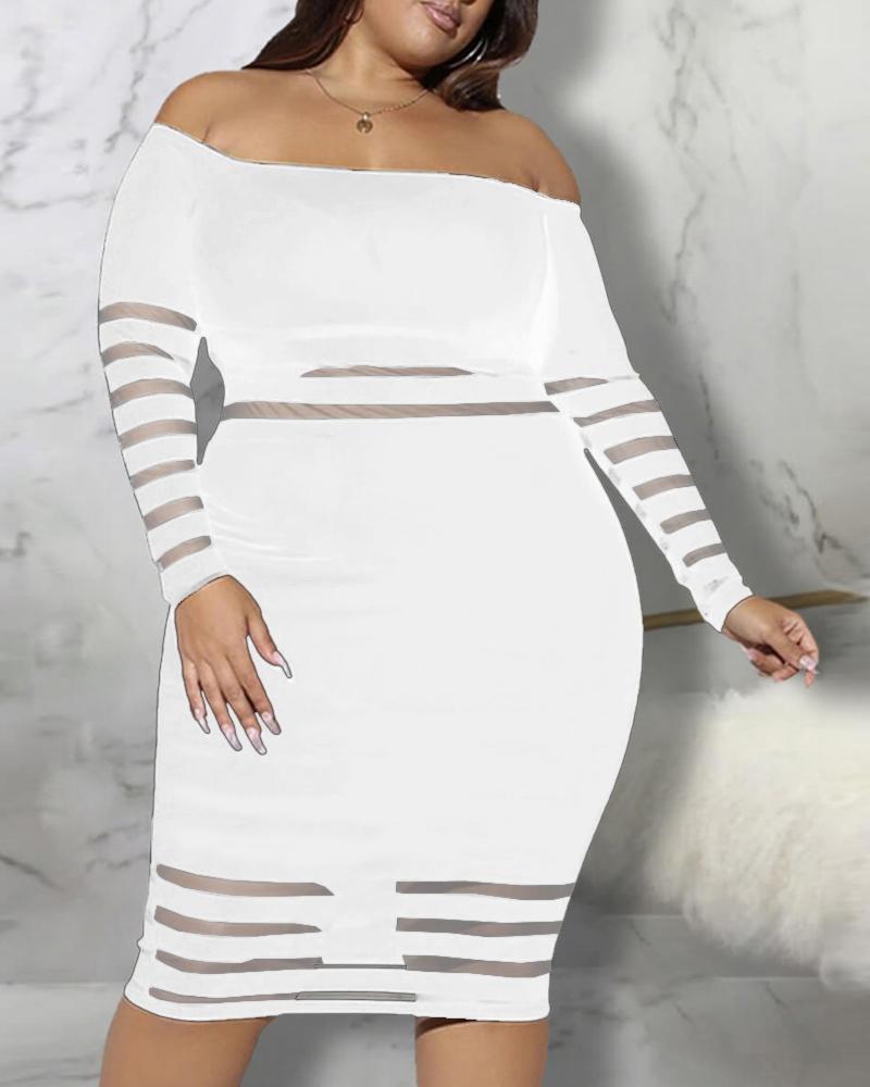 

Off Shoulder Sheer Mesh Plus Size Bodycon Dress, White
