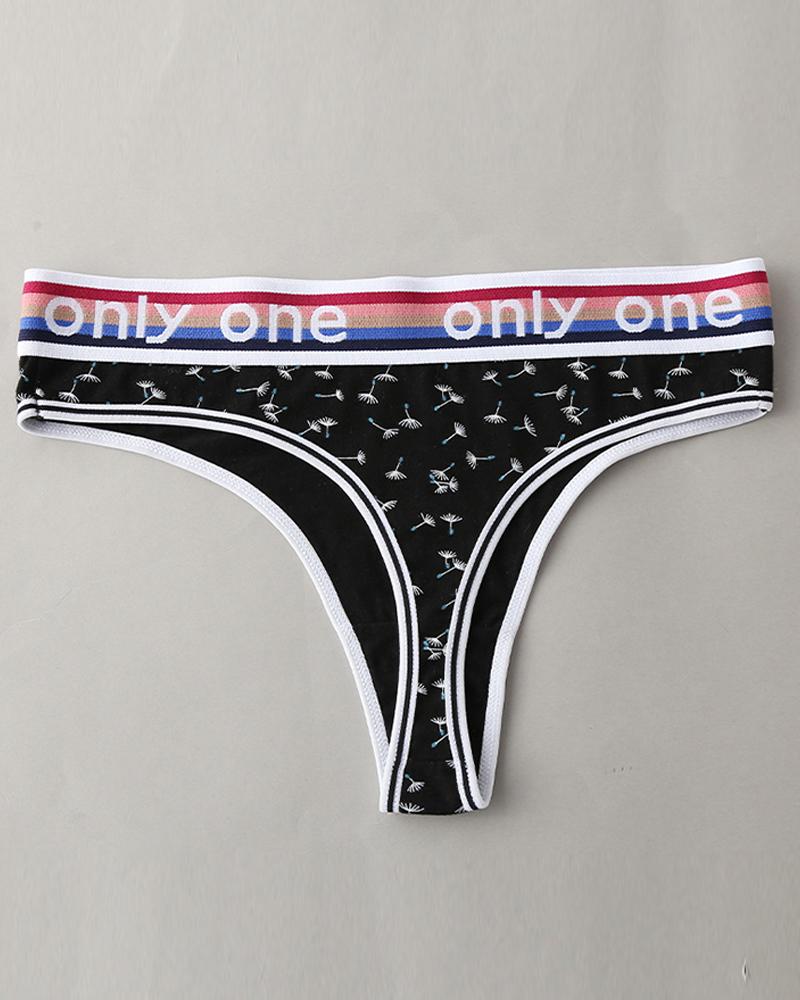 

Letter Striped Trim Heart / Graphic Print Panty, Black