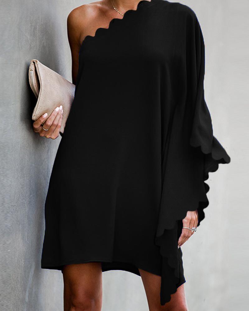 

Solid One Shoulder Loose Mini Dress, Black