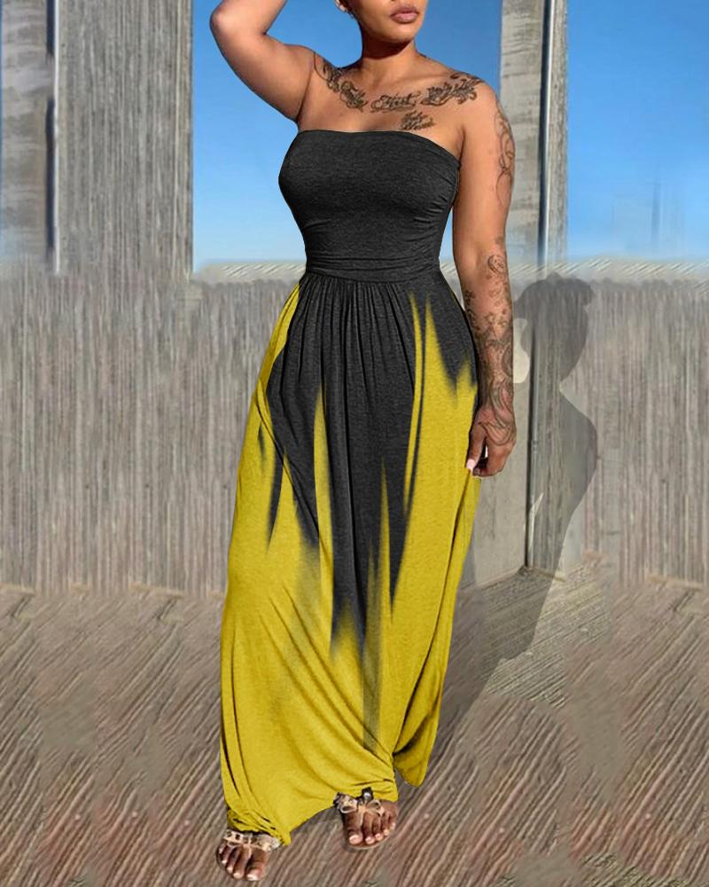 

Bandeau Colorblock Ruched Maxi Dress, Black