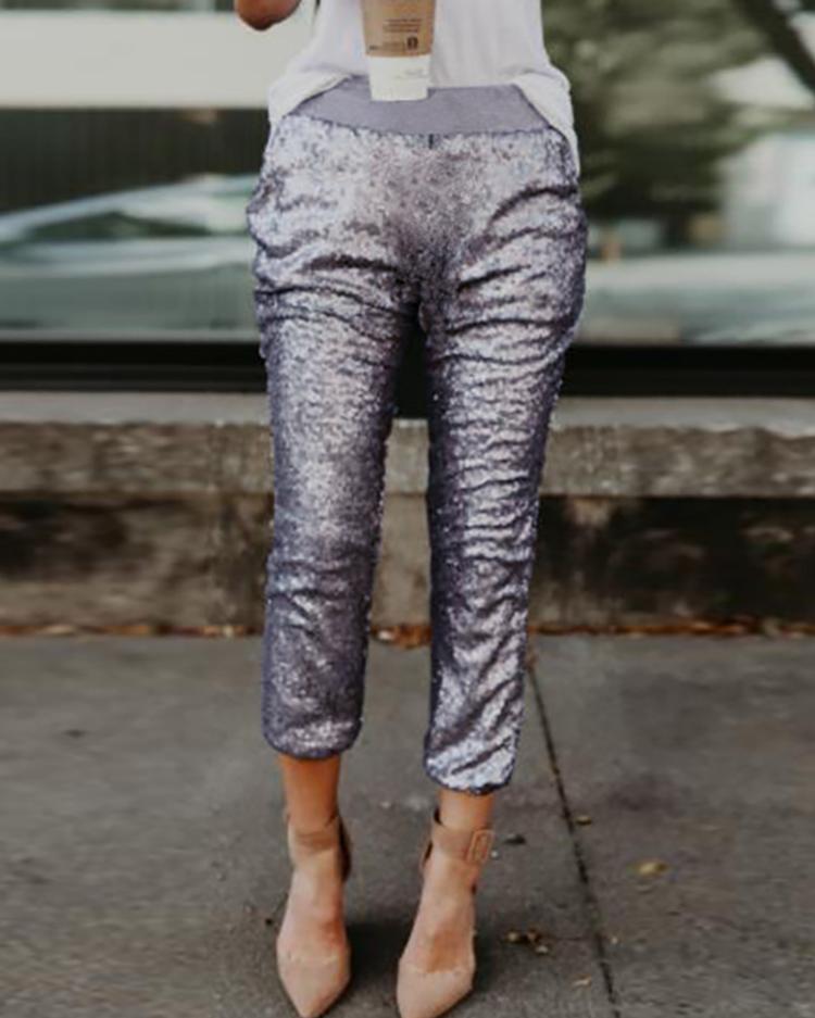

Sexy Patchwork Sequins Pants, Silver