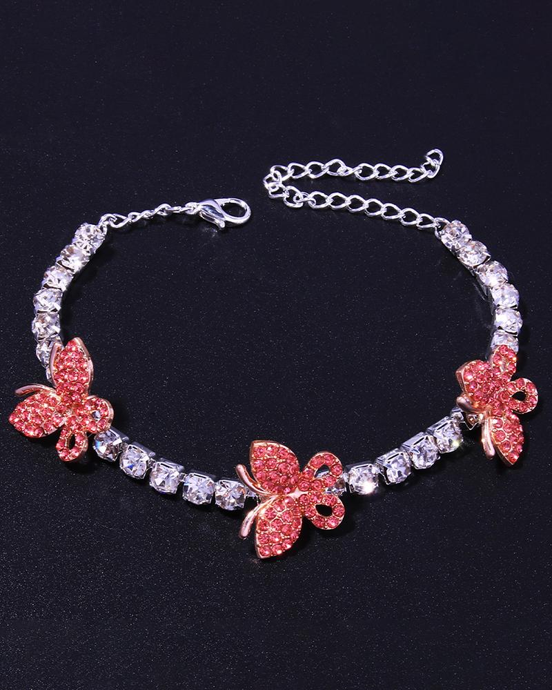 

1pc Butterfly Rhinestone Fashion Jewelry Anklet, Pink