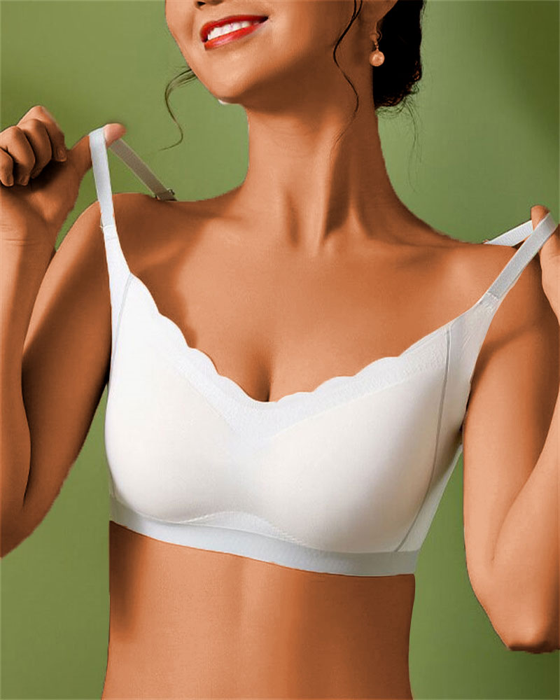 

Colorblock Scallop Trim Push Up Bralette, White