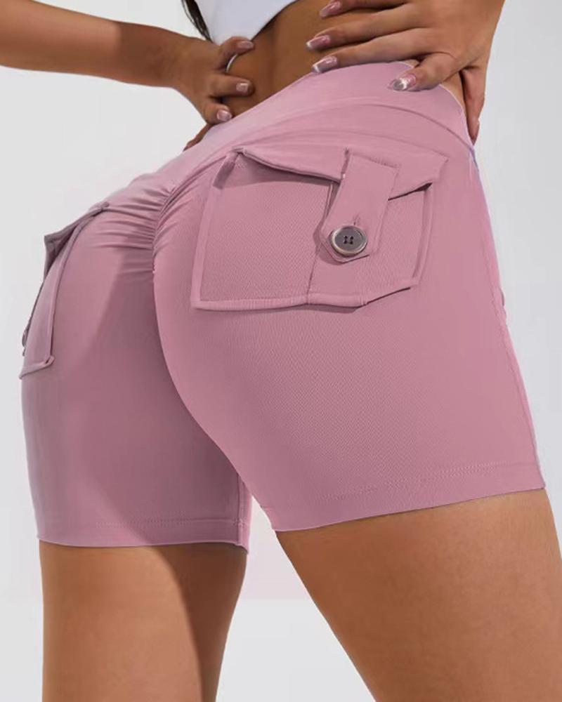 

Quick Dry Pocket Design Ruched Active Shorts, Pink