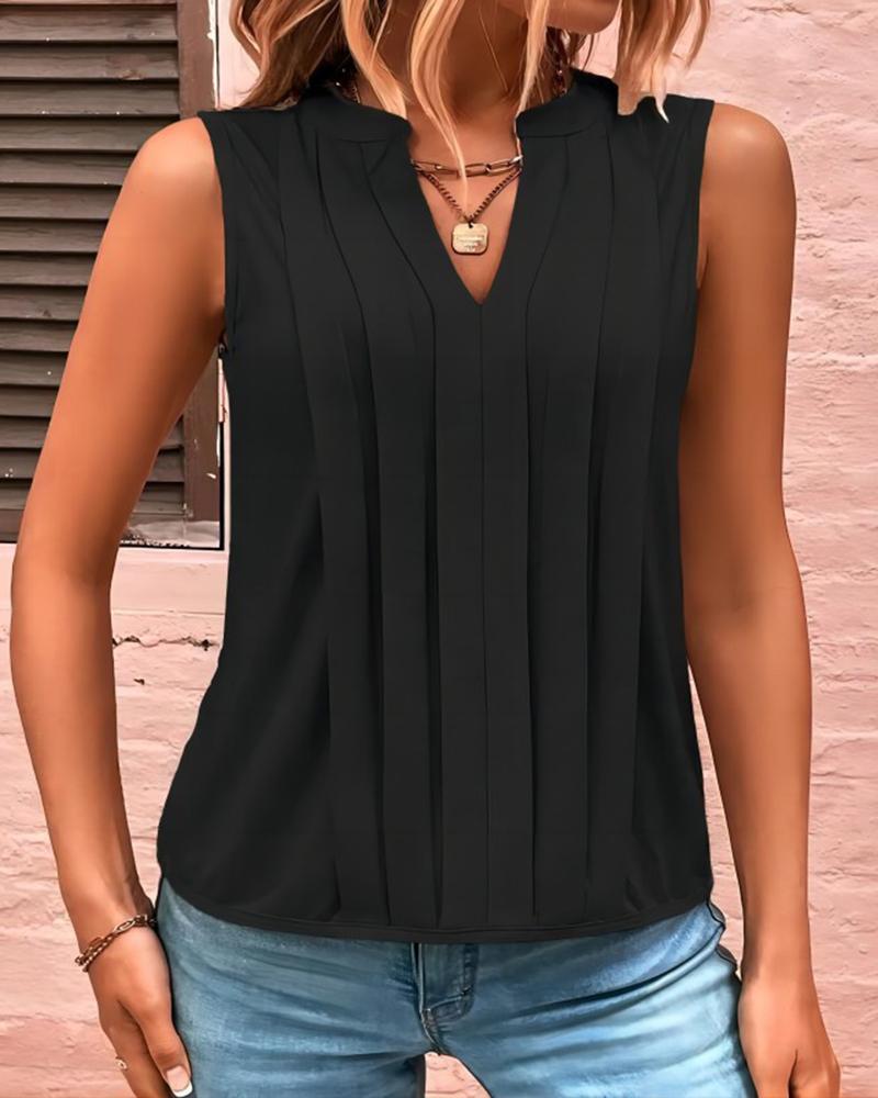 

Notch Neck Ruched Tank Top, Black