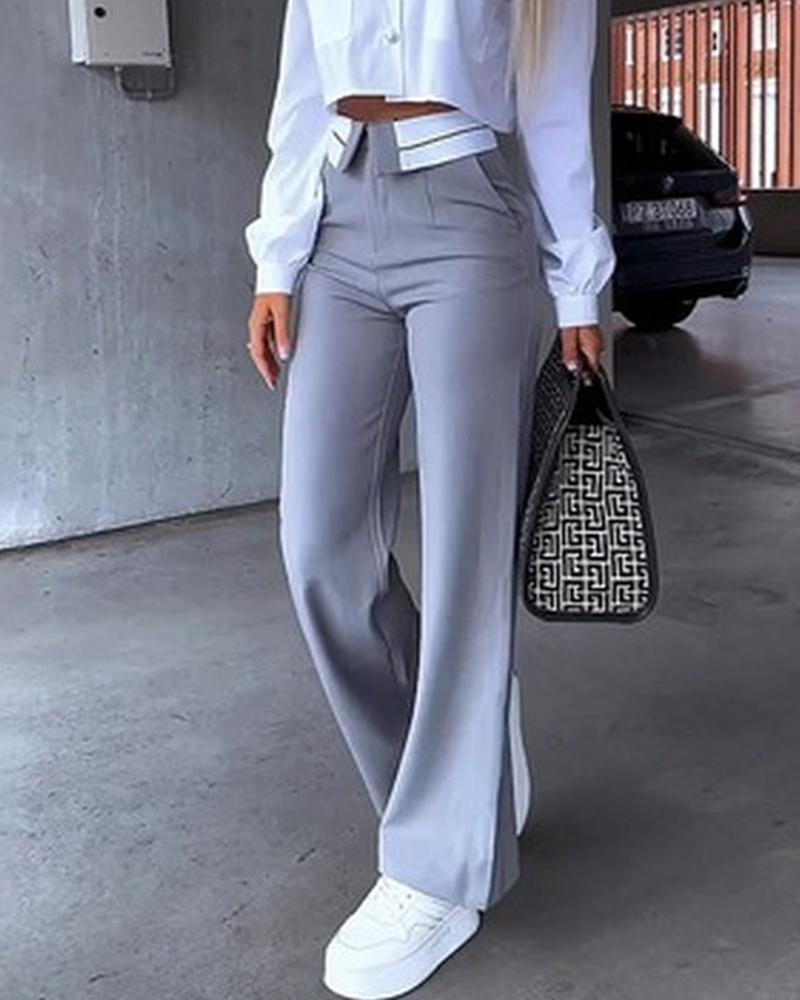 

Patchwork High Waist Work Pants, Gray