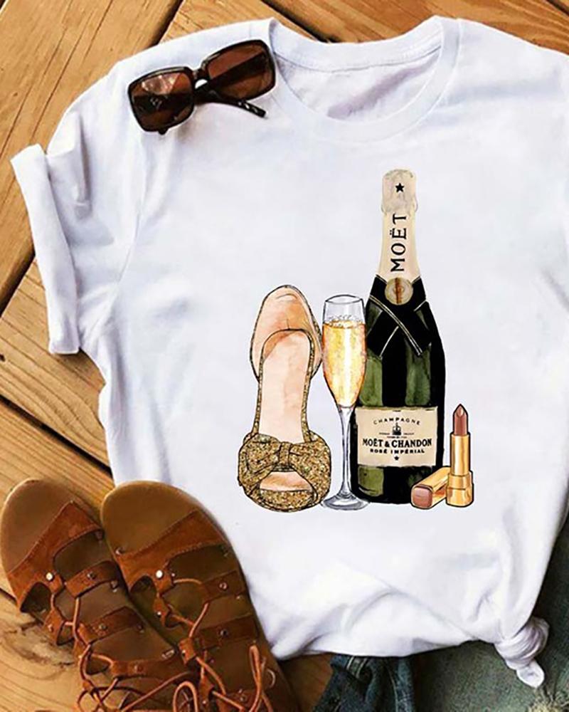 

Graphic Print Short Sleeve Casual T-Shirt, Style2