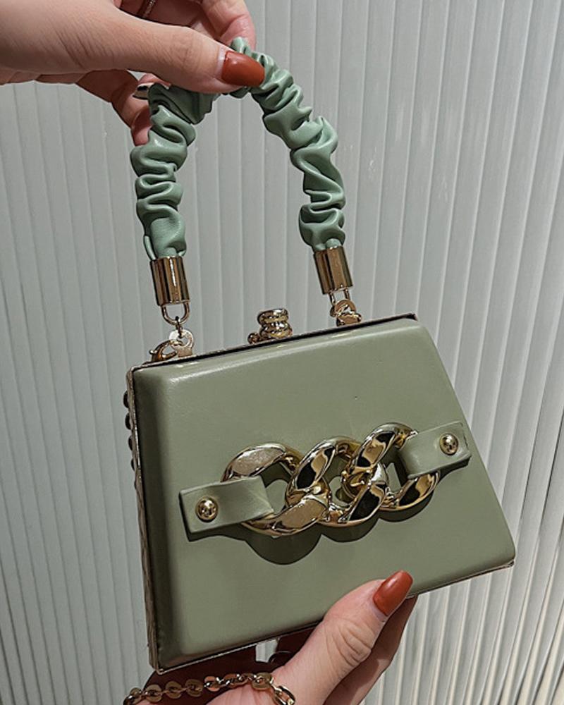 

PU Leather Chain Decor Top Handle Crossbody Bag, Green