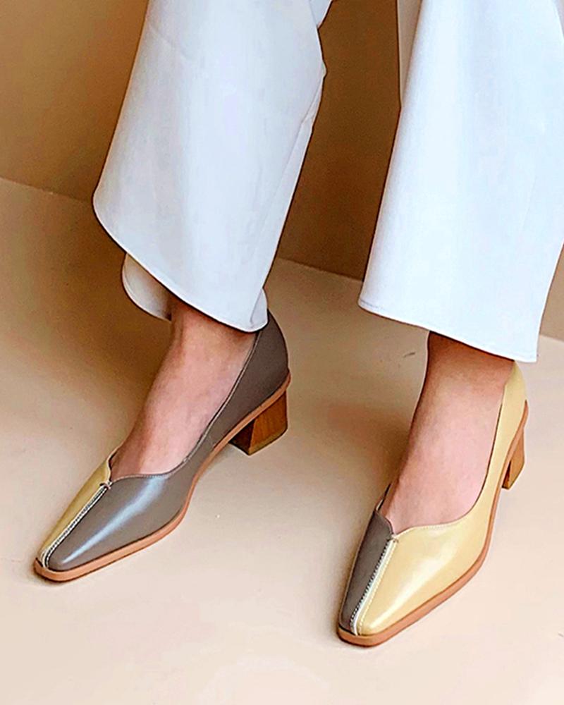 

Square Toe Block Heel Loafers, Gray