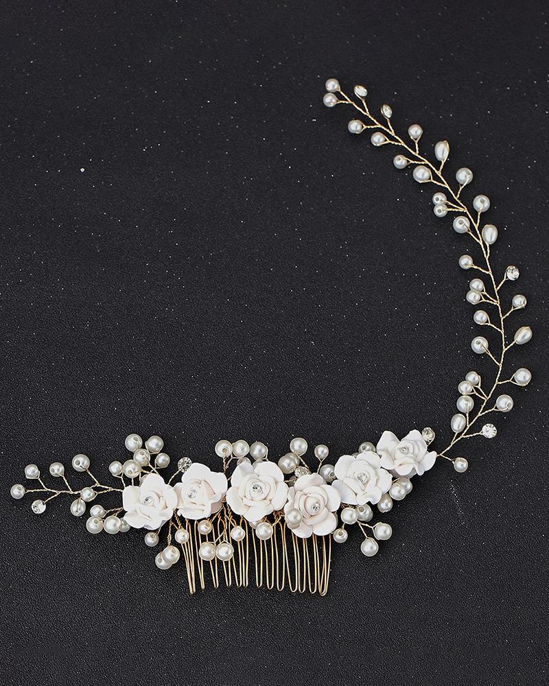 

1pc Gorgeous Pearl Floral Wedding Bridal Hairband, Gold