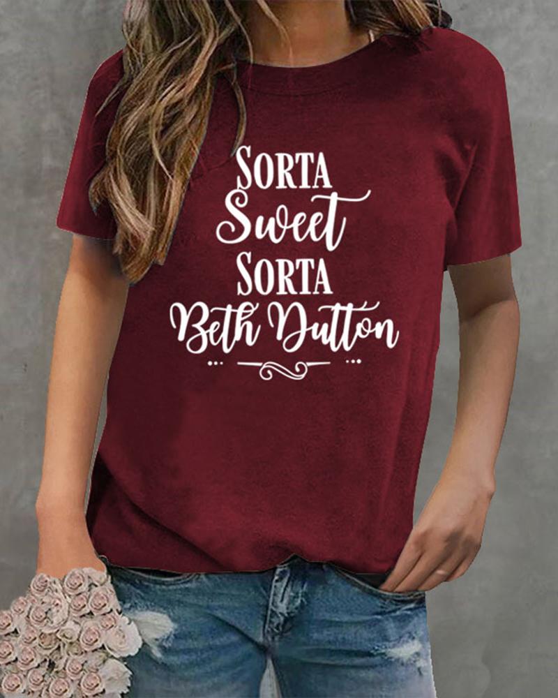 

Sorta Sweet Letter Print Casual T-shirt, Red
