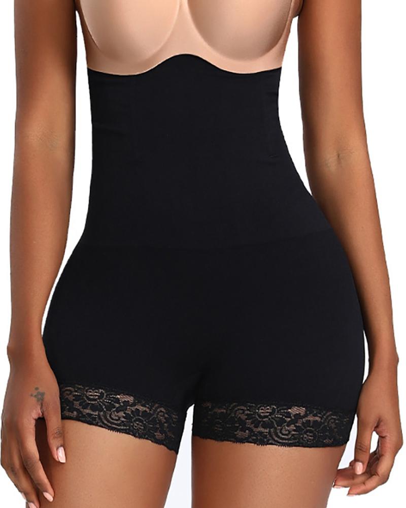 

Plus Size High Waist Shorts Body Shaper Seamless Lifting Shapewear With Lace Trim, Black