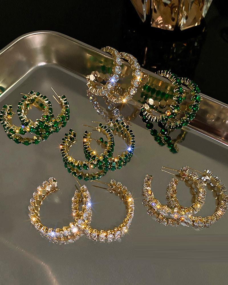 

1Pair Geometric Crystal Pattern Hoop Earrings, Style6