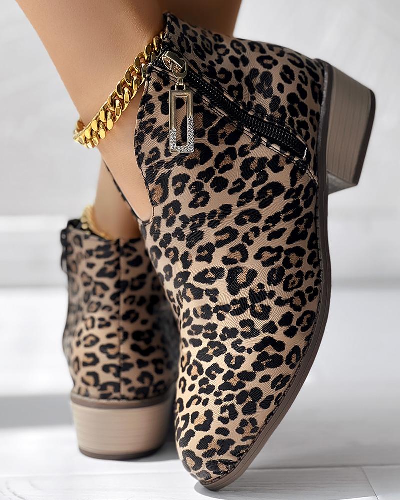 

Side Zipper Leopard Ankle Boots