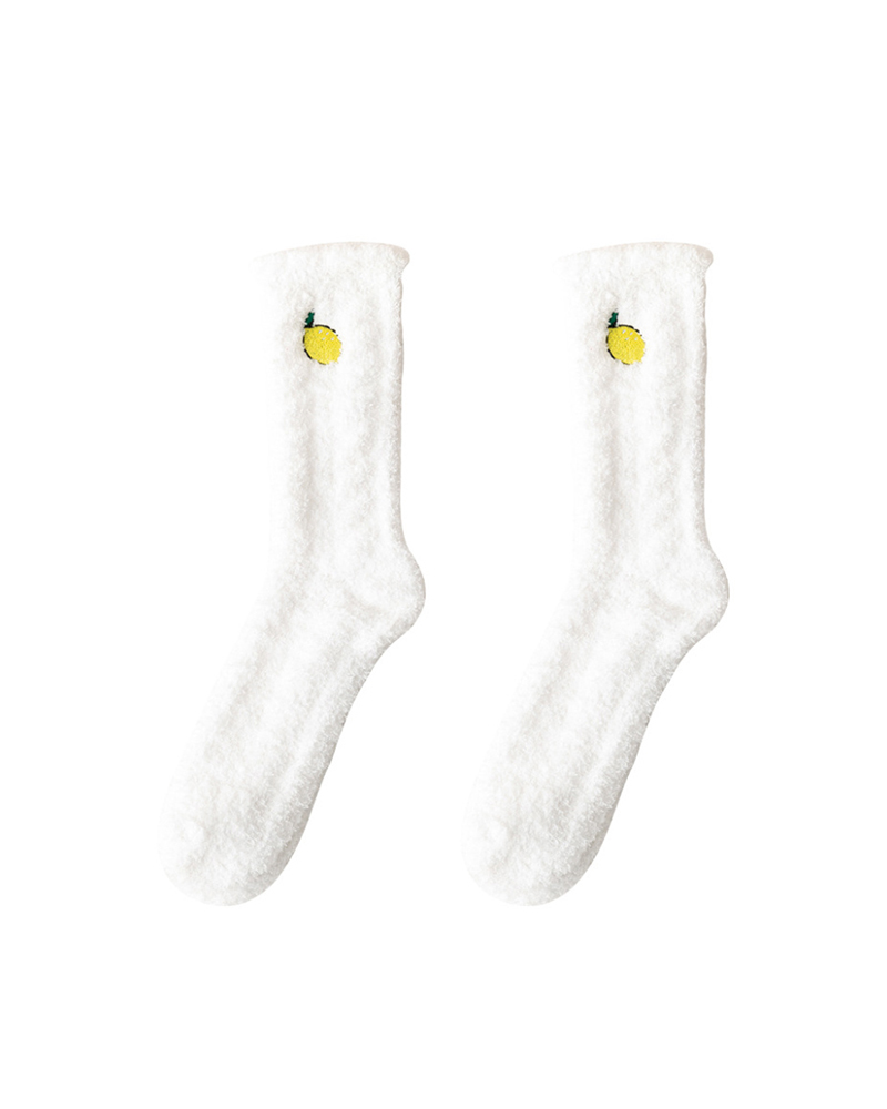 

1Pair Fruit Pattern Fuzzy Socks, White
