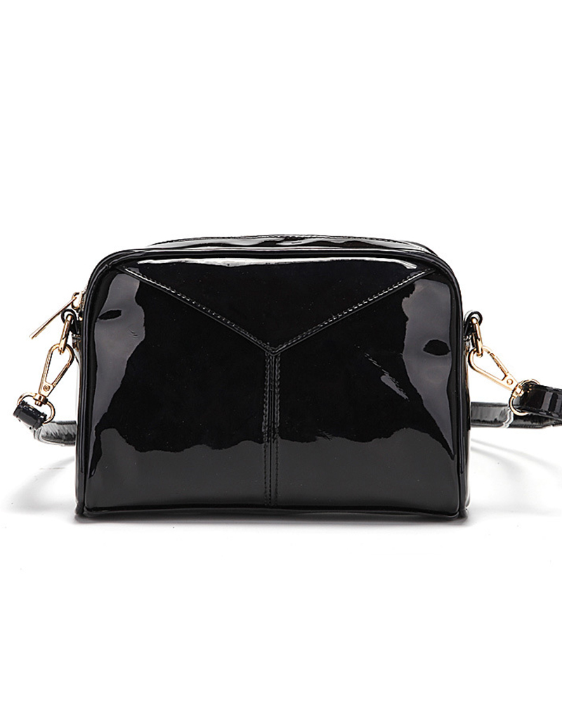 

Shiny Holographic Waterproof Zipper Square Cell Phone Change Shoulder Bag, Black