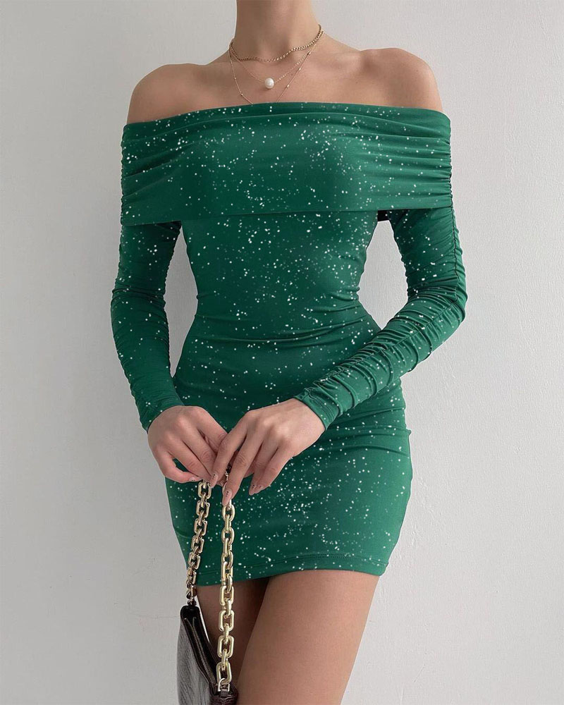 

Off Shoulder Glitter Bodycon Dress, Green