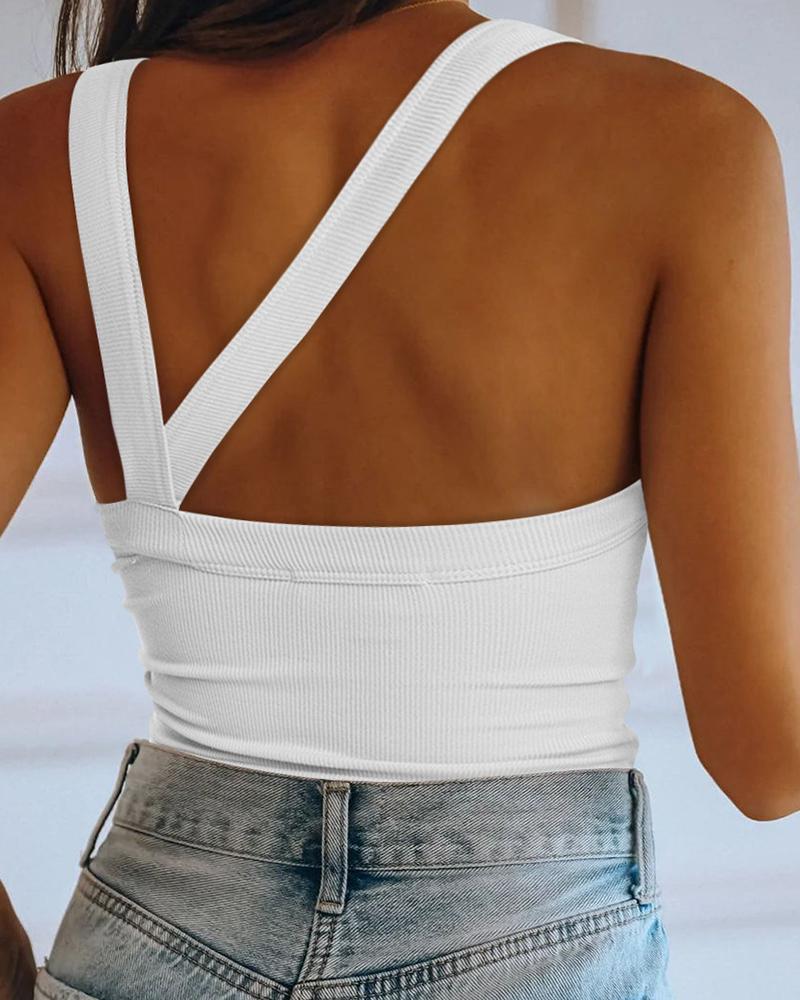 

Backless Round Neck Tank Top, White