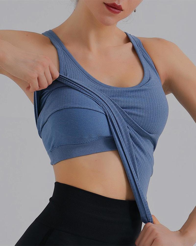 

Breathable Sleeveless Racerback Padded Active Top, Blue