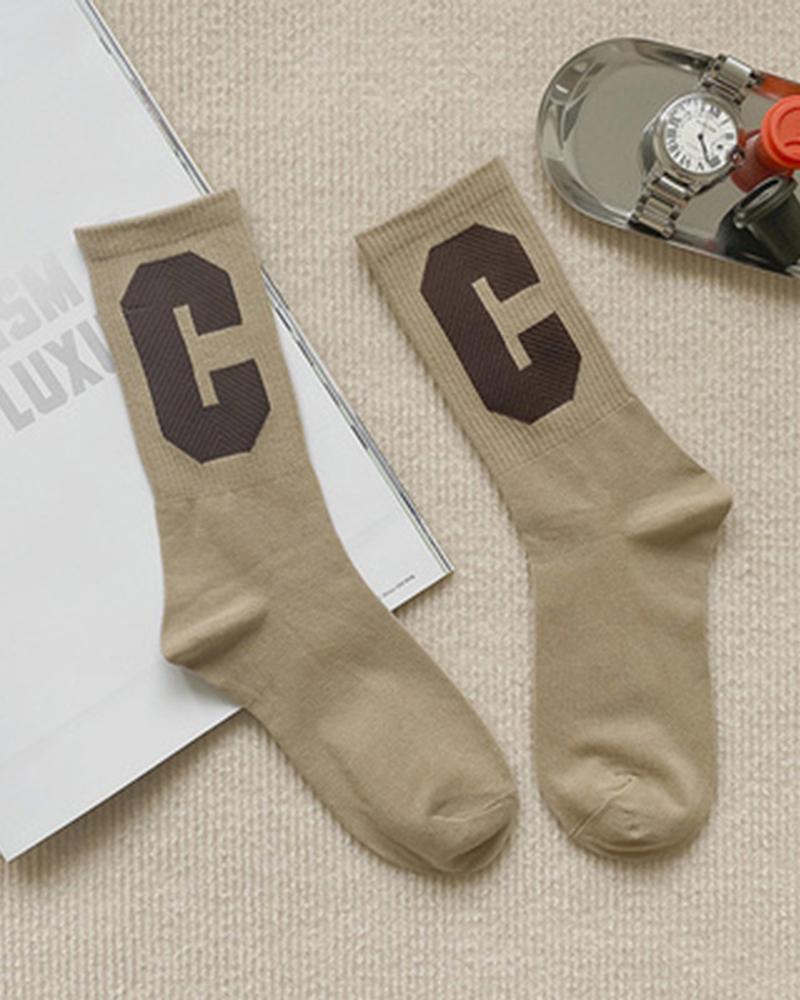 

1Pair Letter Pattern Warm Socks, Khaki