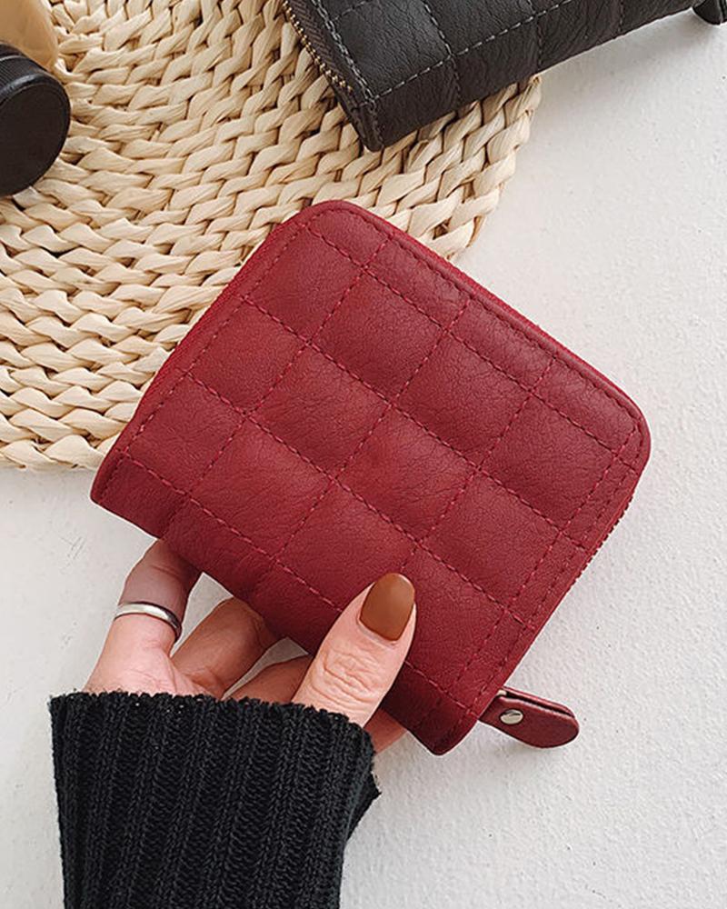 

Quilted Zipper Design Coin Purse, Red