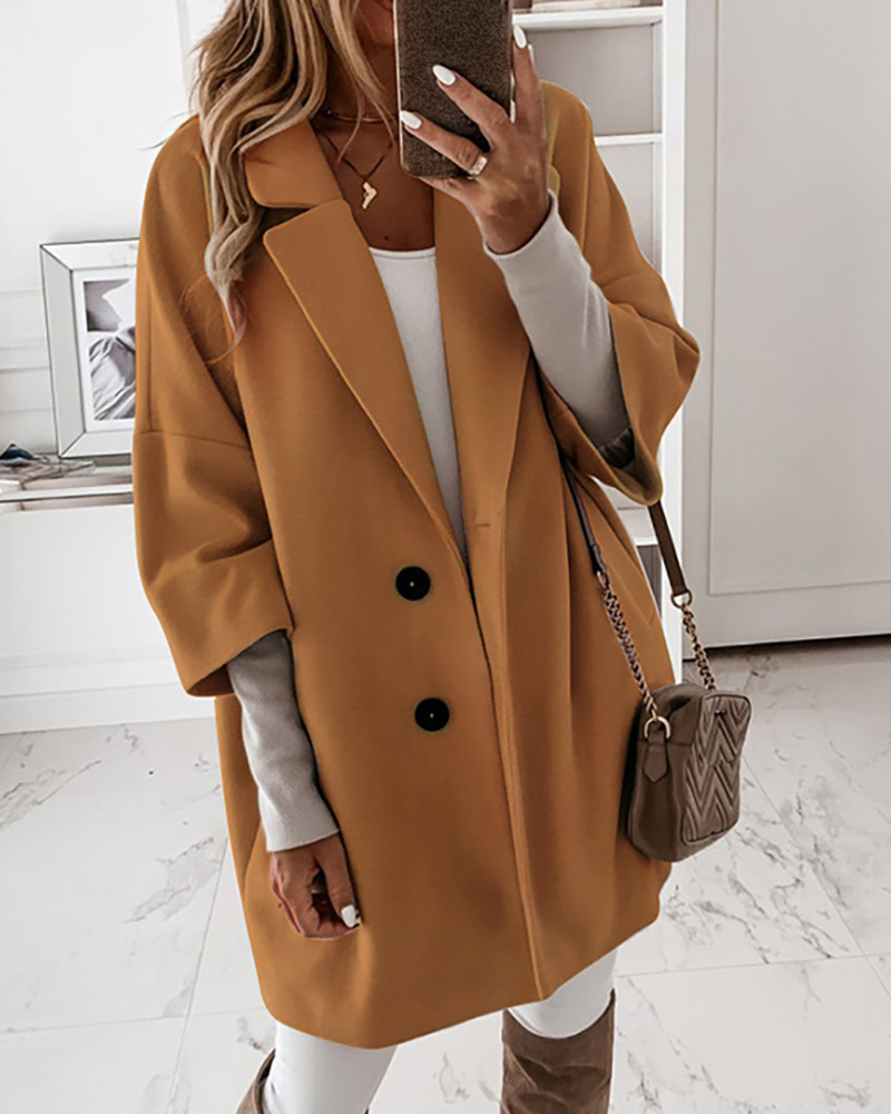 

Button Design Long Sleeve Casual Coat, Khaki