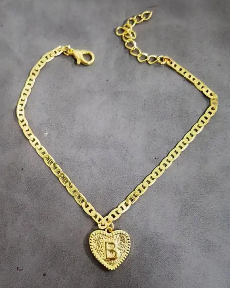 

1pc Heart Shaped Letter Embossed Chain Anklet, Style2