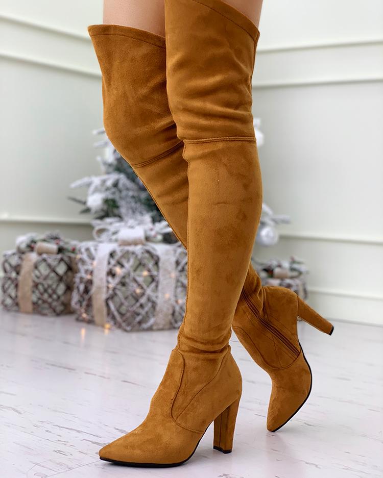 

Pointed Toe Over The Knee Boots, Khaki