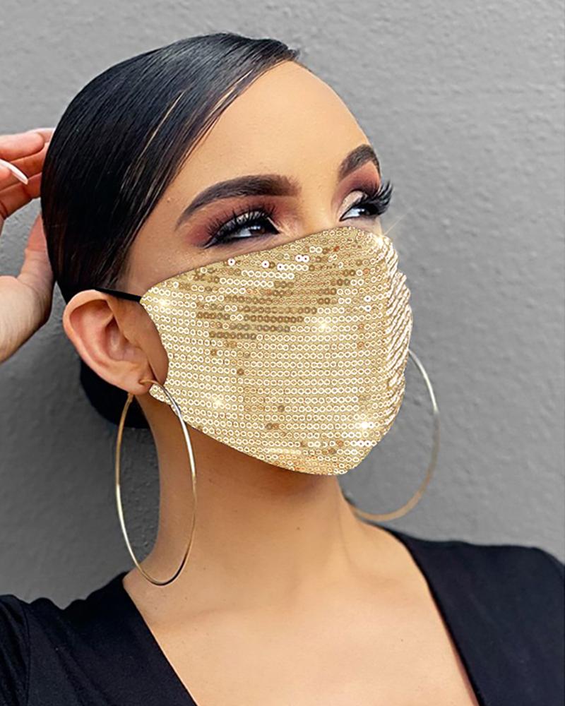 

Allover Sequins Breathable & Reusable Mouth Mask, Champagne