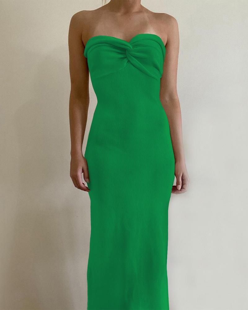 

Twist Design Bandeau Sweater Dress, Green