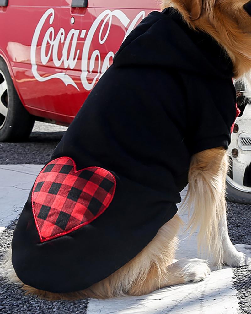 

Paw / Heart Pattern Plaid Print Pet Hoodie, Style2