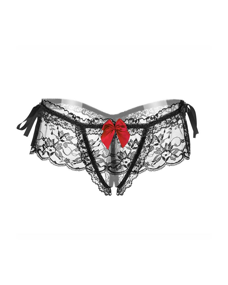 

Lace Bowknot Tied Detail Thong, Black