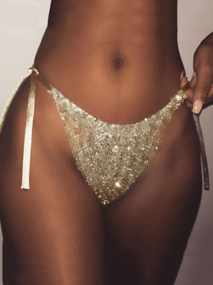 

Sexy Shiny Sequins Tied Waist Underwear, Pink;blue;white;purple