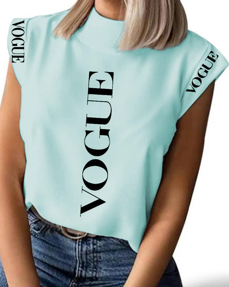 

Short Sleeve Letter Print T-Shirt, Lighted blue
