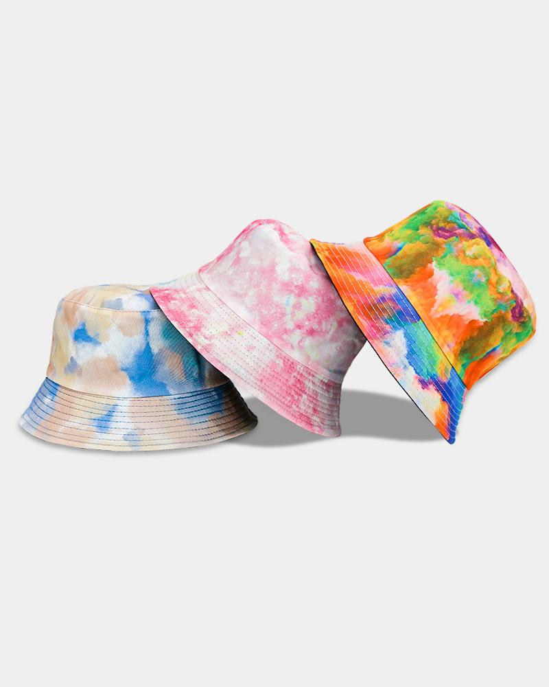 

Tie Dye Print Waterproof Reversible Double-Side-Wear Bucket Hat, Style1