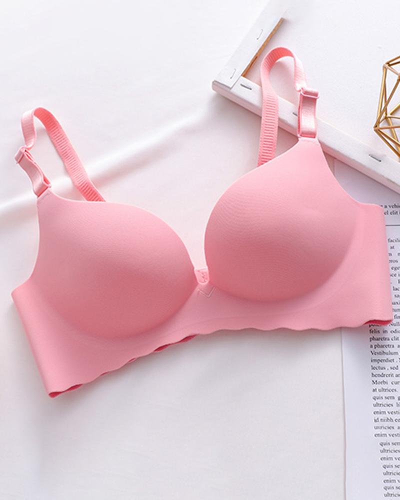 

Frill Hem Smothing Seamless Wireless Lift Bra, Pink