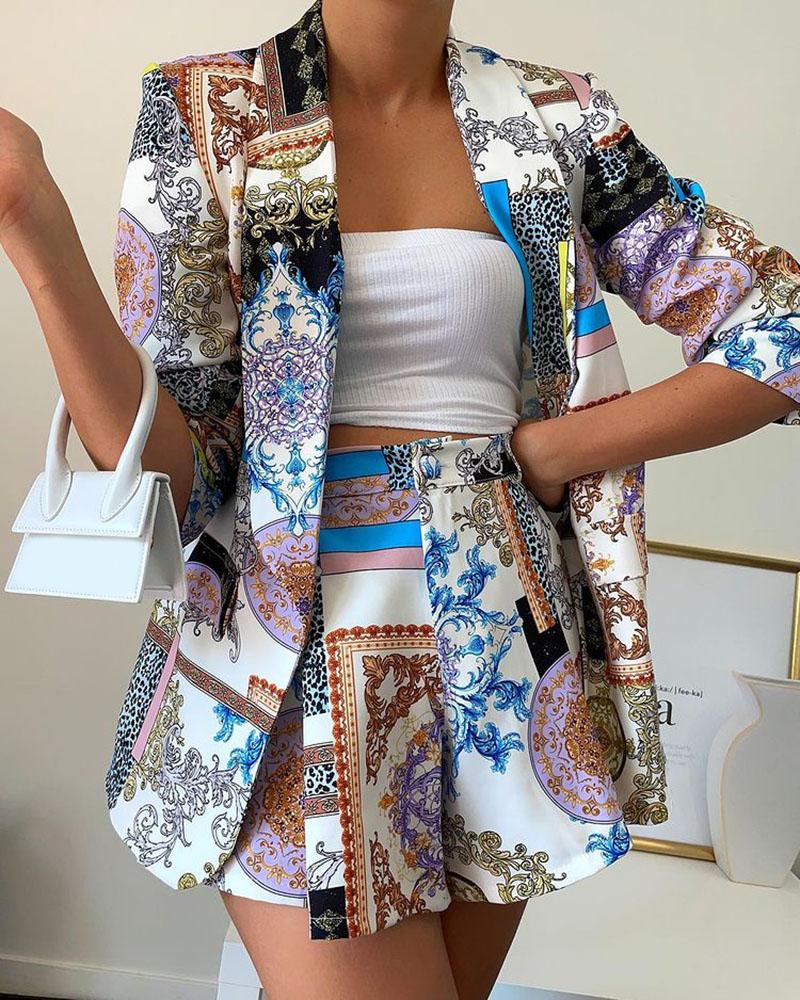 

Baroque Print Half Sleeve Blazer Sets, Blue