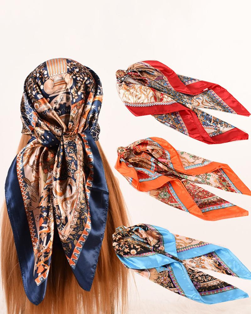 

Plants Print Vintage Satin Square Scarf Headband, Style4