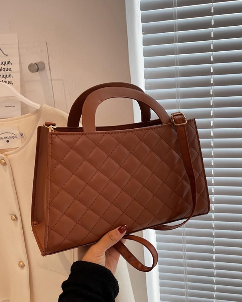 

Quilted Top Handle Square Bag, Brown