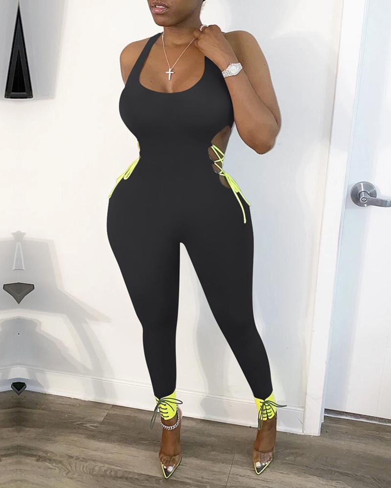 

Cut Out Bandage Backless Jumpsuit, Black