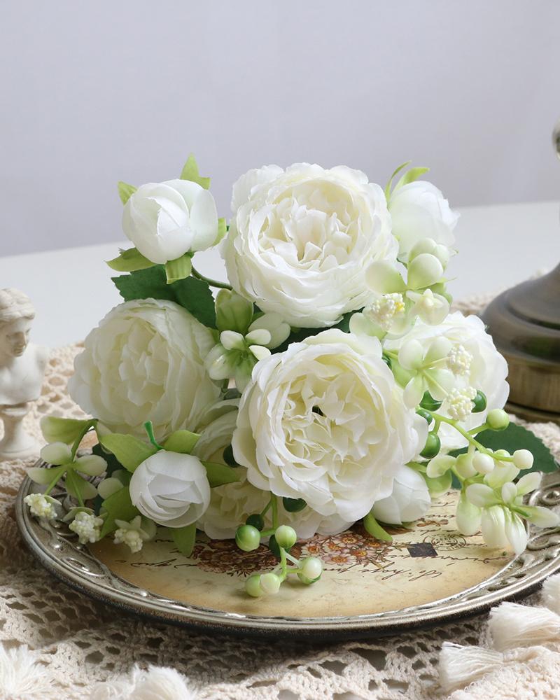 

Artificial Peonies Flowers Faux Peony Bouquet Outdoor Flower Arrangement Wedding Table Centerpiece Decorations, White