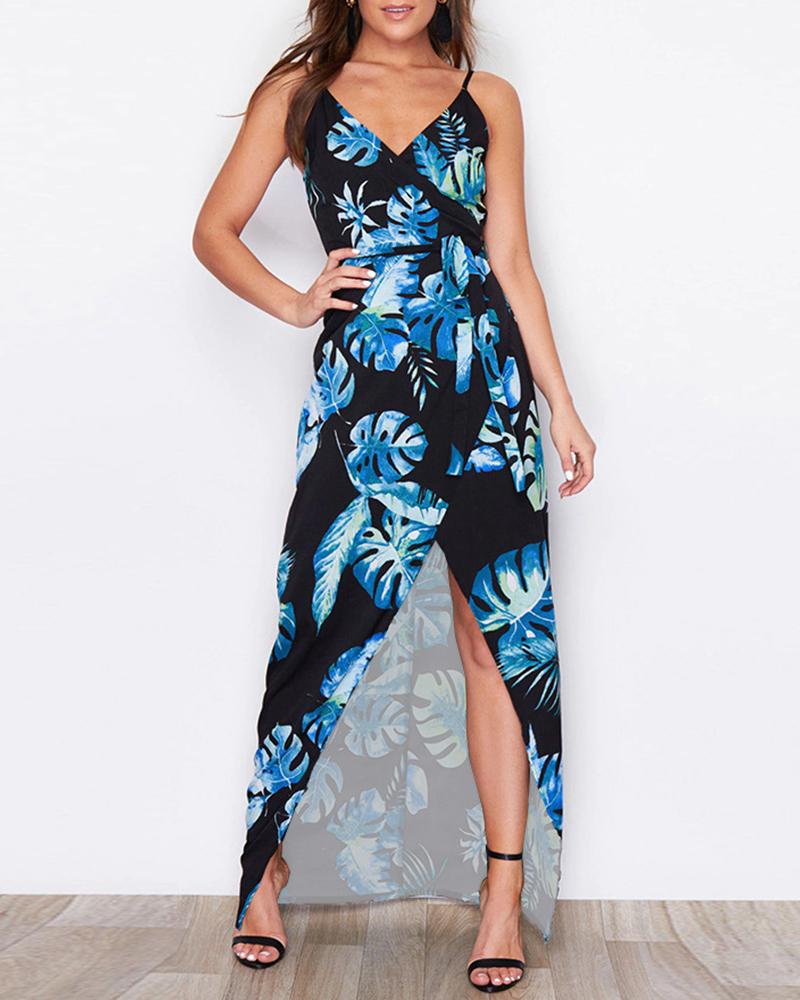 

Tropical Print High Slit Maxi Dress, Style2