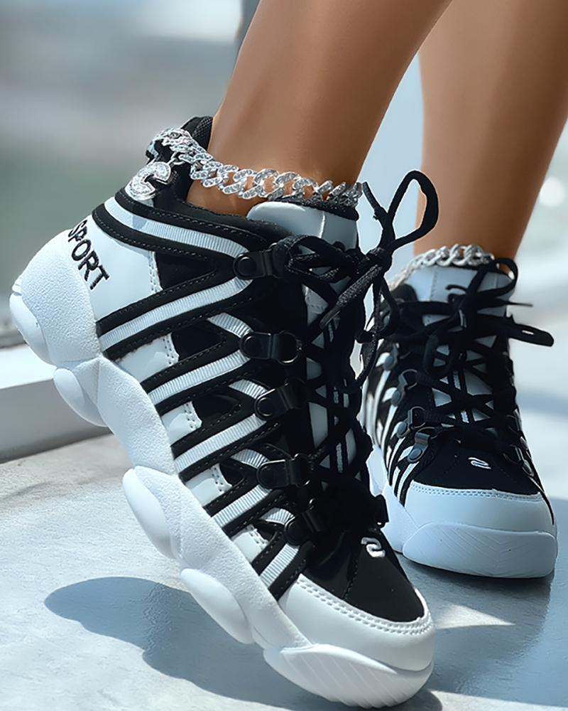 

Colorblock Lace-up Sporty Sneakers, Black