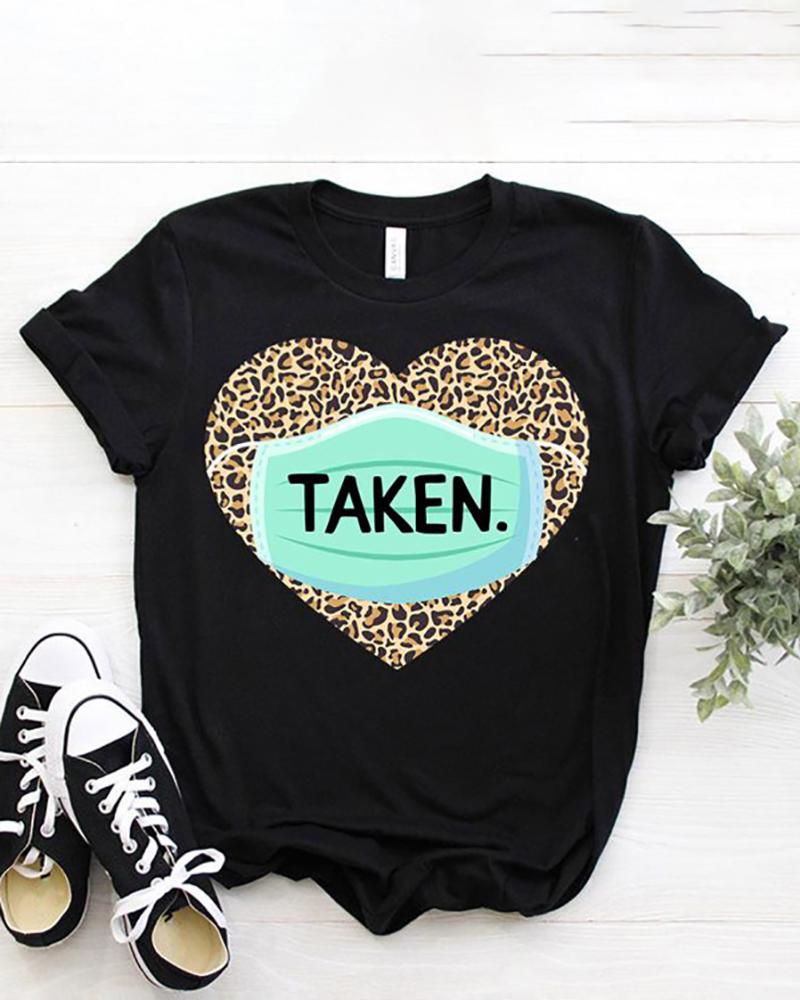 

Valentine's Day Short Sleeve Mask Heart Letter Print T-shirt, Style2