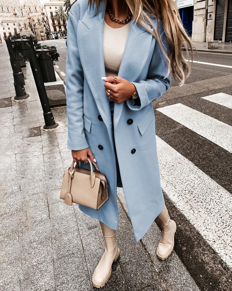 

Pocket Button Design Long Sleeve Coat, Blue