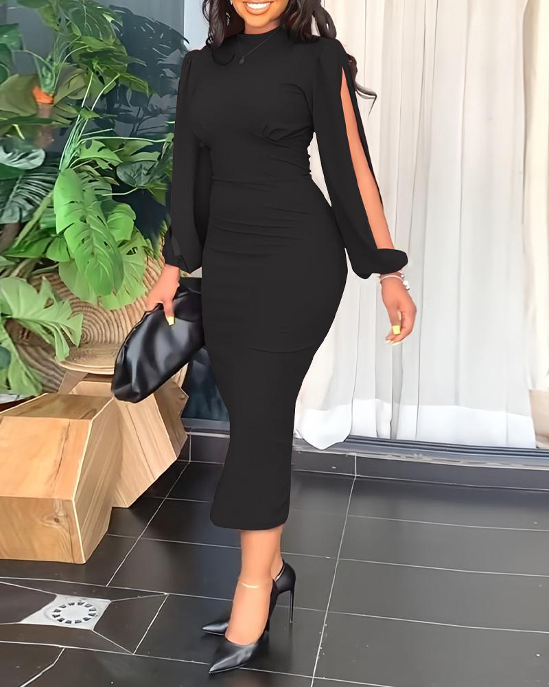 

Plain Split Sleeve Work Dress, Black
