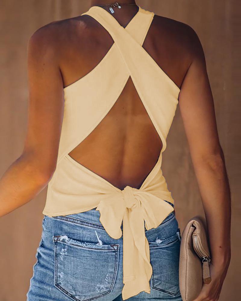 

Crisscross Backless Tied Detail Top, Apricot