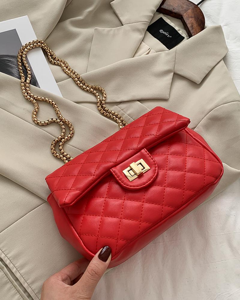 

Twist Lock Quilted Chain Strap Shoulder Bag, Red