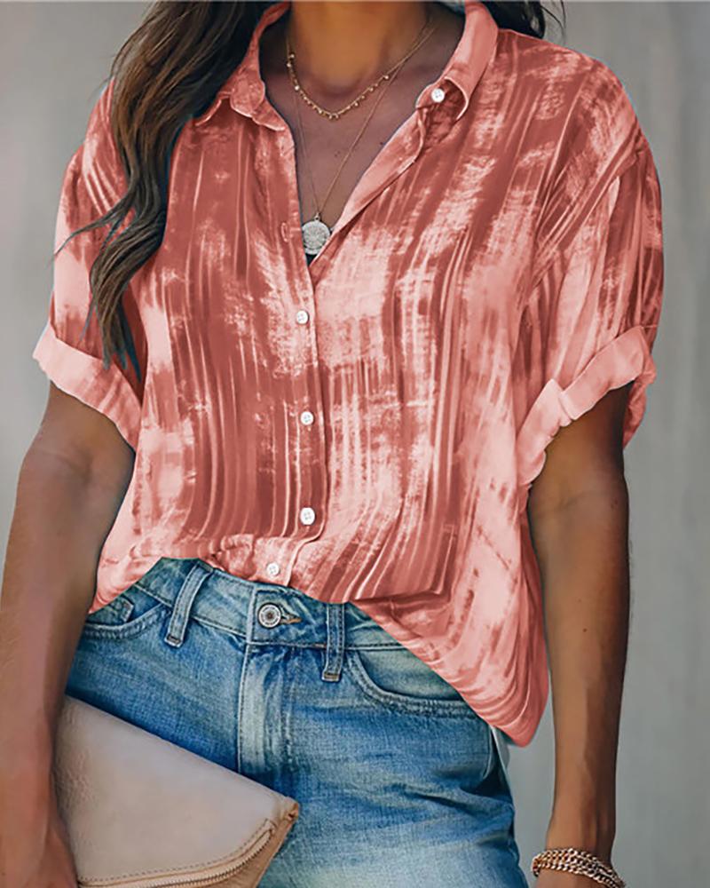 

All Over Print Short Sleeve Button Design Shirt, Red