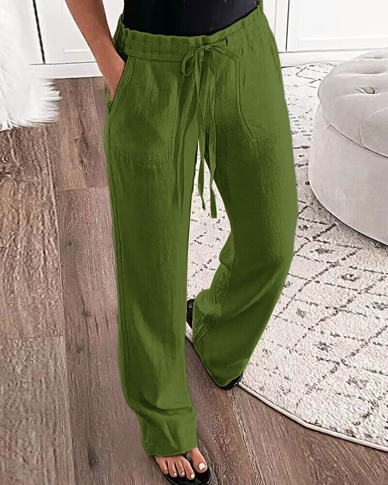 Pantalones casuales con diseño de bolsillo con cordón